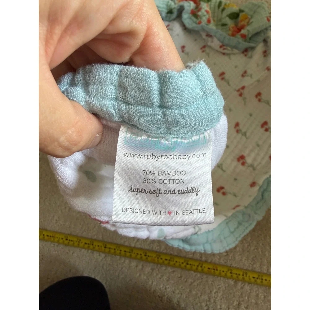 Ruby Roo Baby Quilt Kids One Size Blue Excellent Floral Muslin Bamboo Cotton